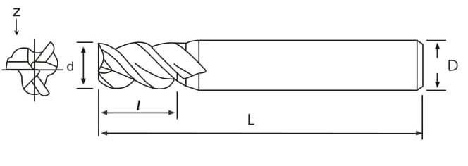 D6.5 x 16FL x 60OAL x 8SHK x Z3 Plugging+Slotting+Side milling Endmills For HRC 45